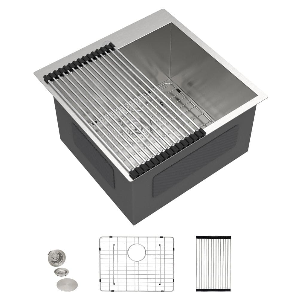 Fulorni 22 in. Drop-In 16 Gauge 304 Stainless Steel Deep Laundry/Utility Sink, Single Bowl Topmount Basin for RV/Utility Use