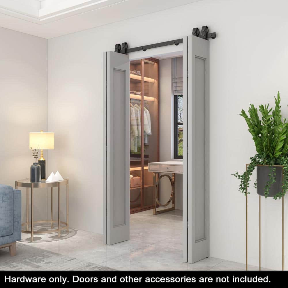 CALHOME 51 in. Black Double Bi-Fold Top Mount Sliding Barn Door Track and Hardware Kit-Door Not Included