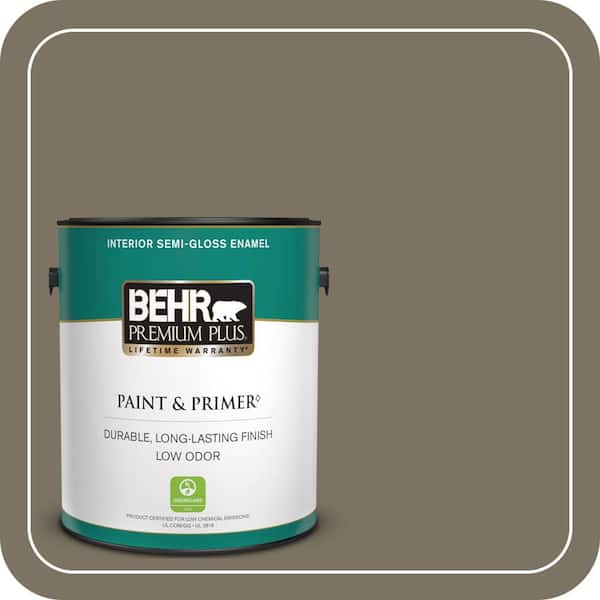 BEHR PREMIUM PLUS 1 Gal. #N320-6A Ash Brown Semi-Gloss Enamel Low Odor Interior Paint and Primer (2)