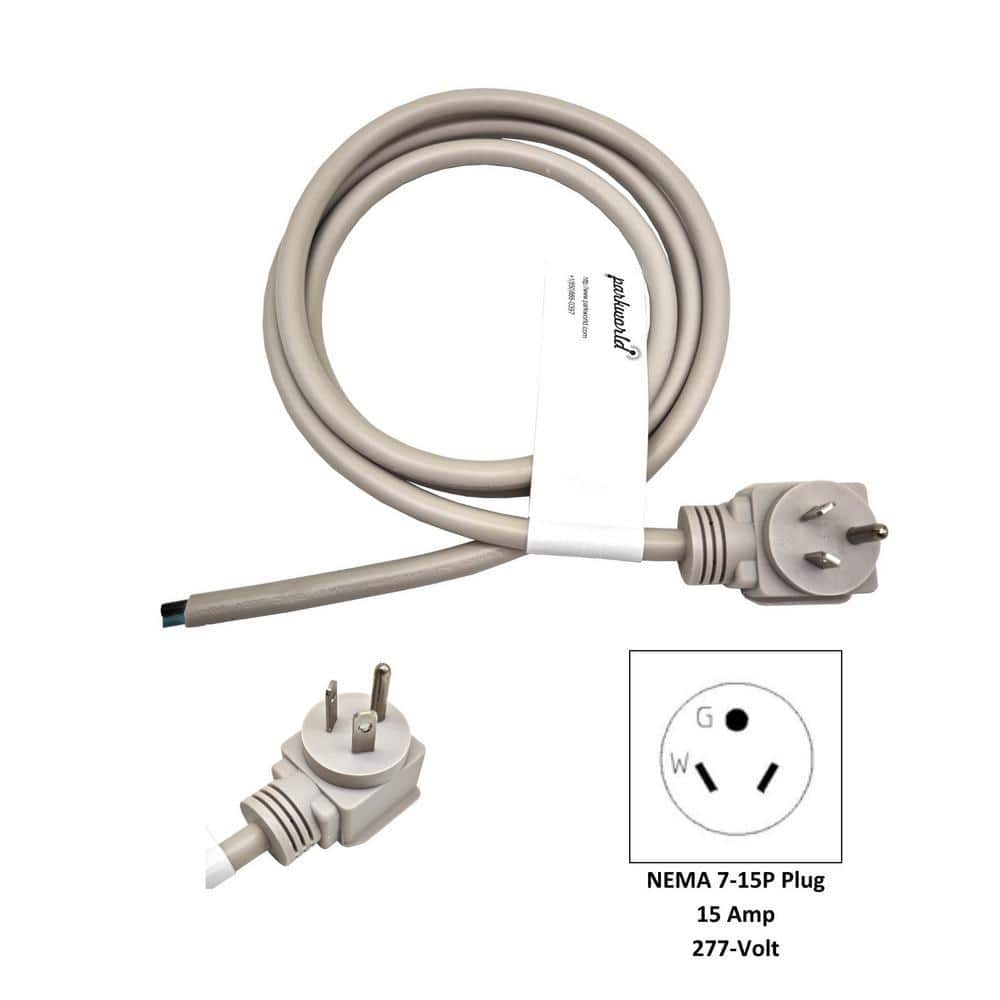 parkworld 5 ft. 14/3 15 Amp, Grey 277-Volt NEMA 7-15P Replacement Power Cord (7-15P PLug to 3-Wire), UL Listed (3)