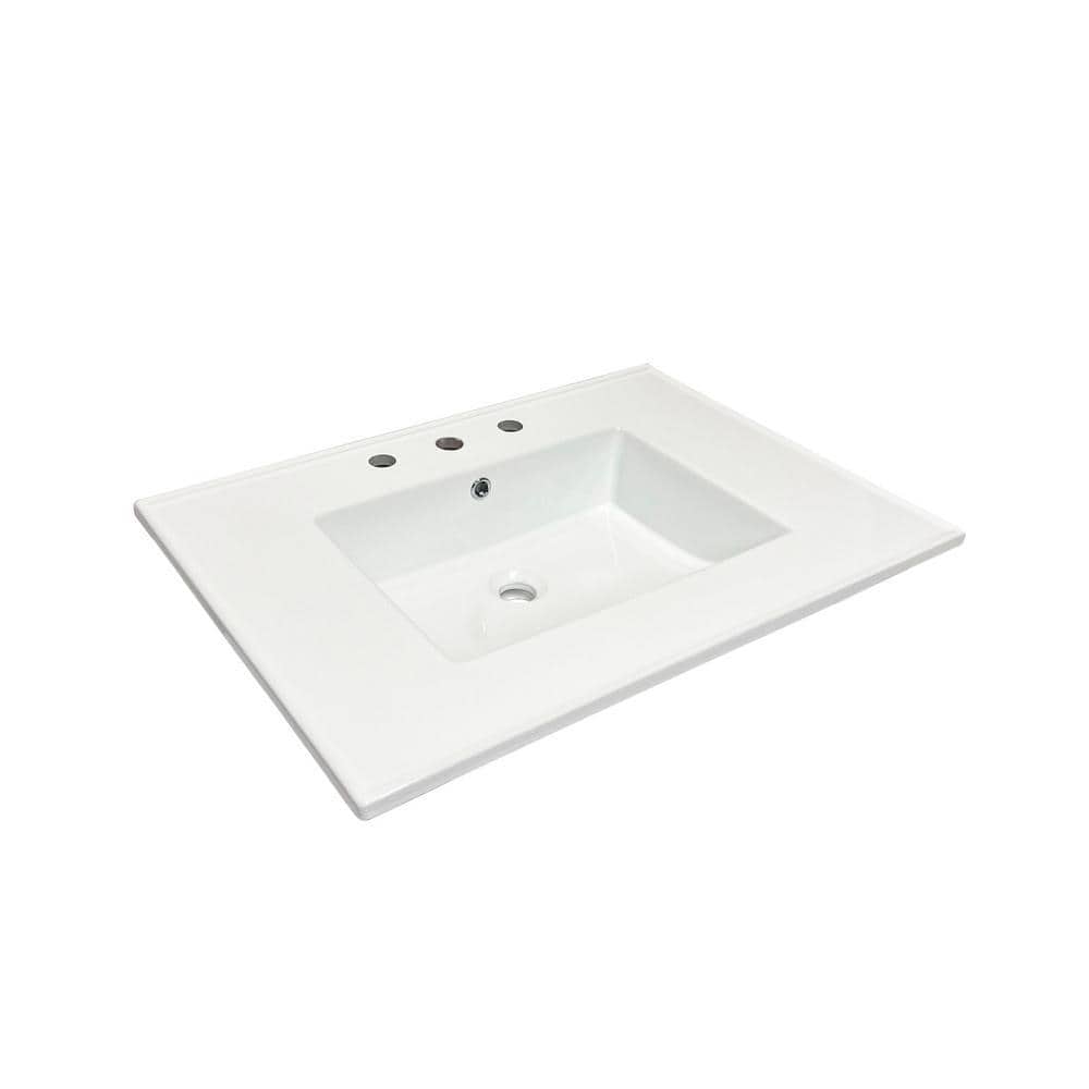 Bellaterra Home 31 in. Drop-in Vitreous China Bathroom Sink Top in White with 3-Faucet Holes (1)