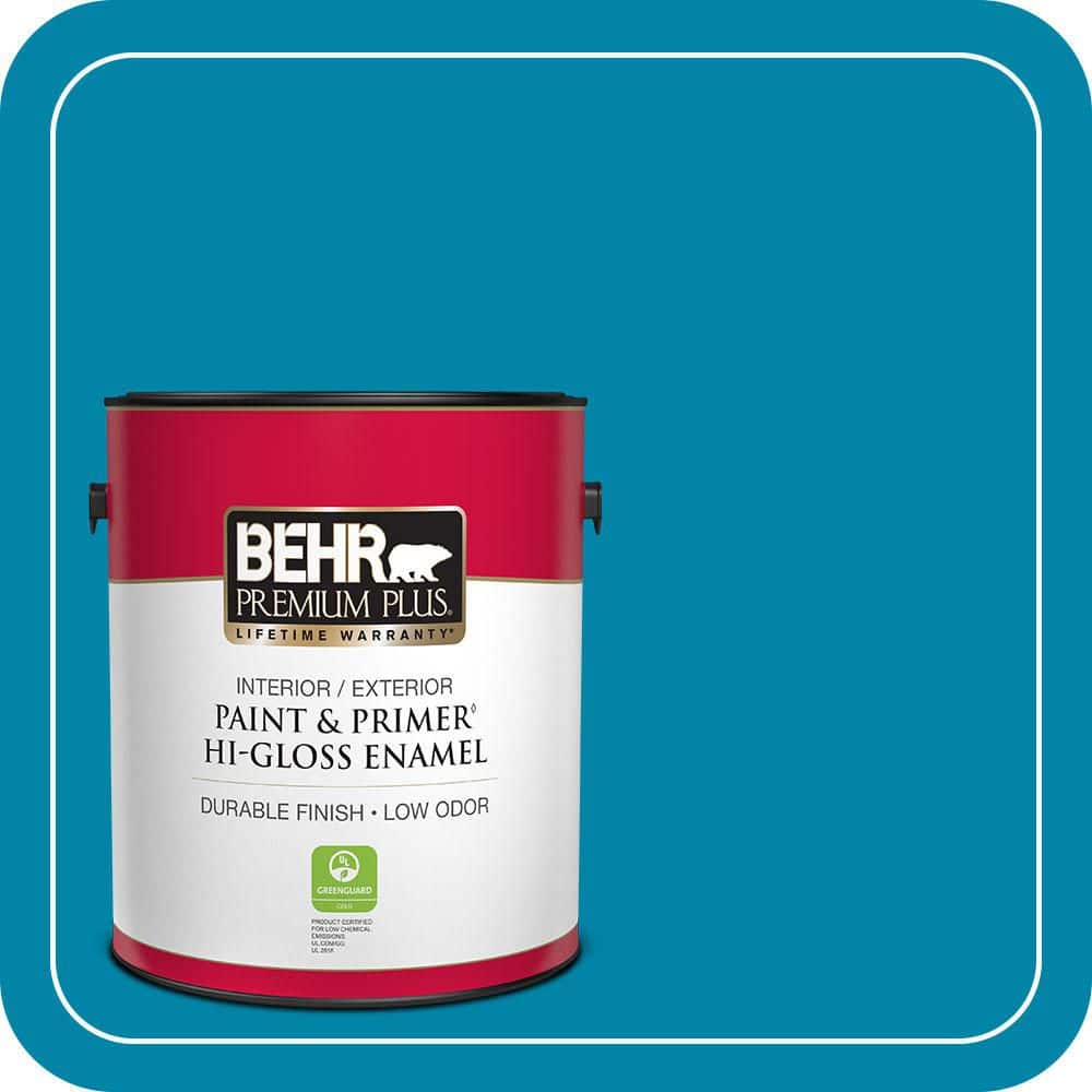 BEHR PREMIUM PLUS 1 gal. #MQ4-53 Tibetan Turquoise Hi-Gloss Enamel Interior/Exterior Paint & Primer