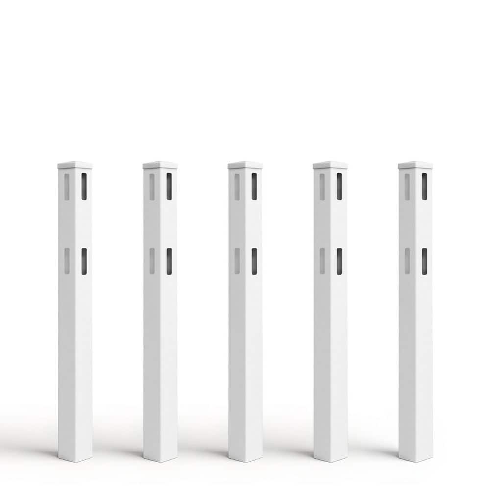 Fencer Wire 5 in. x 5 in. x 5 ft. White Vinyl Line Fence Post with Cap (5-Pack) (1)