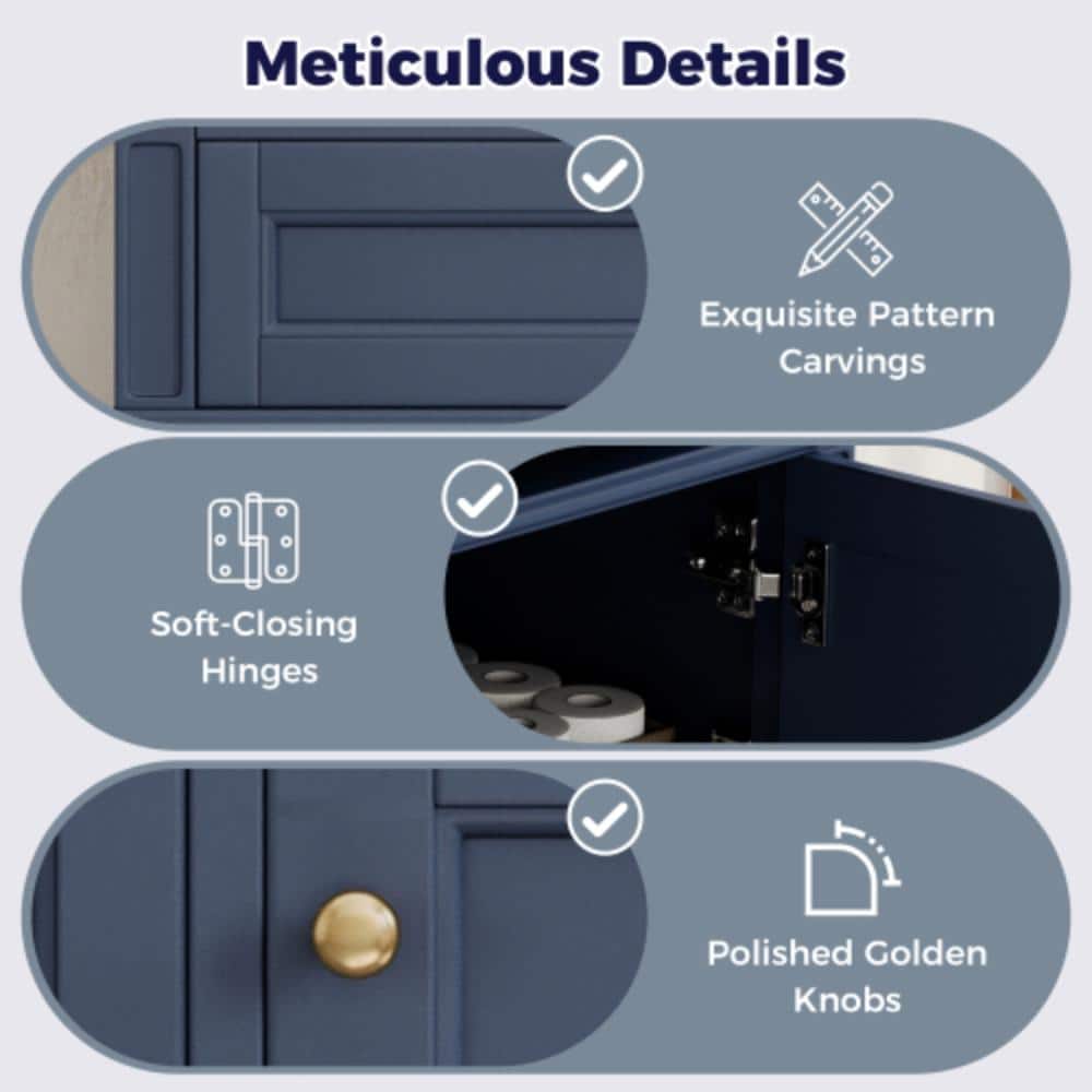 Unbranded 36 in. W x 18.3 in. D x 20 in. H Bathroom Blue Linen Cabinet (3)