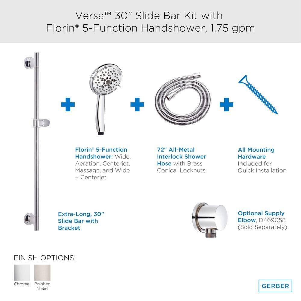 Gerber Versa 5-Spray Round Wall Bar Shower Kit with Hand Shower in Chrome (3)