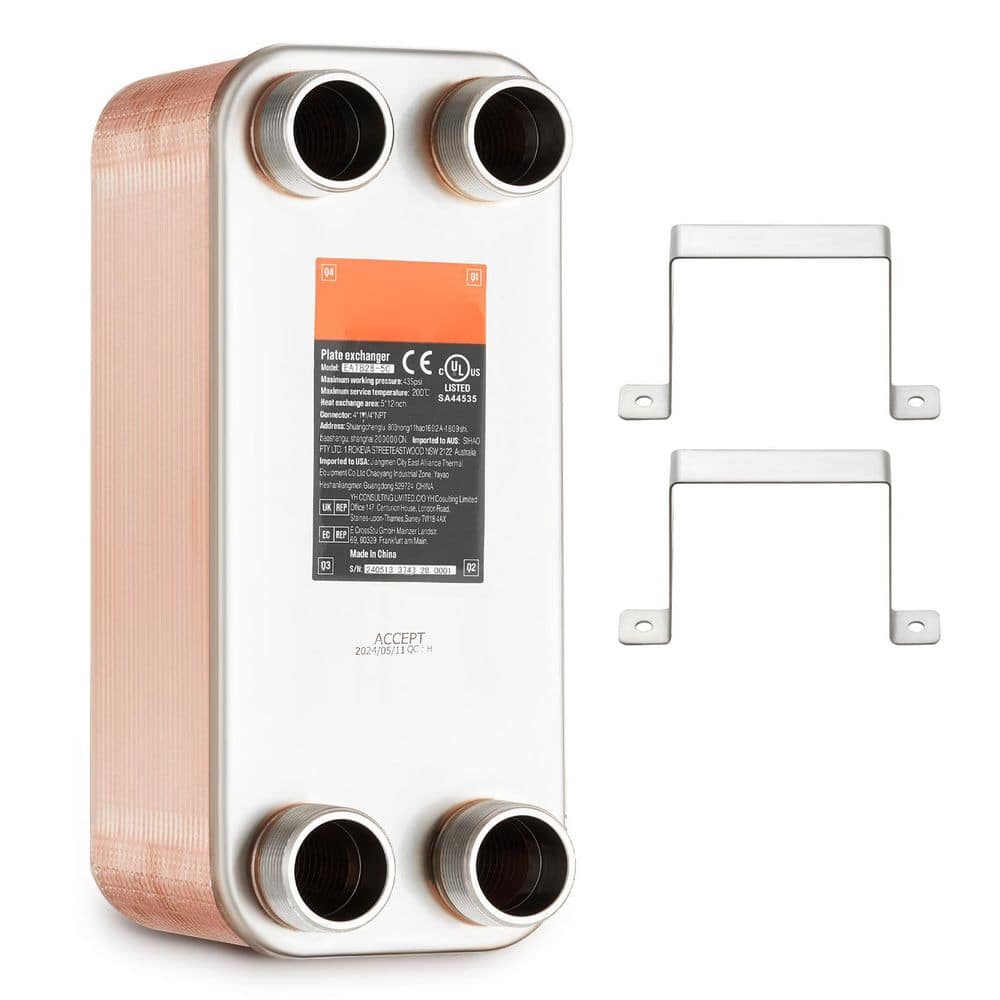 SKYSHALO Heat Exchanger, 5 x 12 in. 50-Plates Brazed Plate Heat Exchanger, 316 L Stainless Steel Water To Water Heat Exchanger (1)
