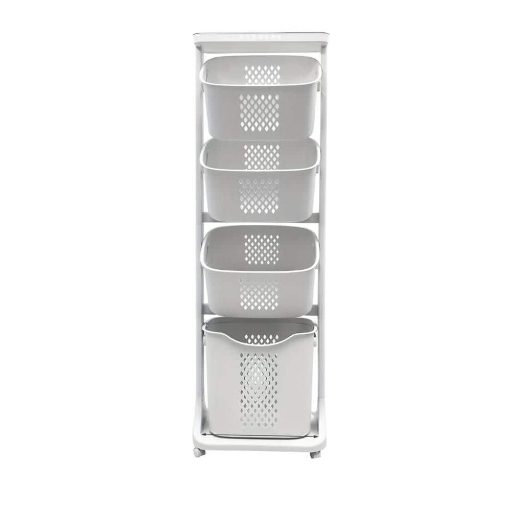 Unbranded White 4-Tier Laundry Sorter Cart with Wheels and Removable Baskets, Bathroom Organizer (1)