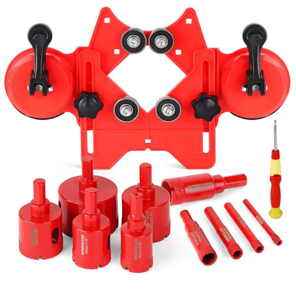 Angel Sar 11-Pcs 1/4 in. - 2 in. Diamond Hole Saw Kit, Dry Wet Brazing Tile Hole Saw Kit Hole Saw Guide Ceramic Glass Marble Red (1)