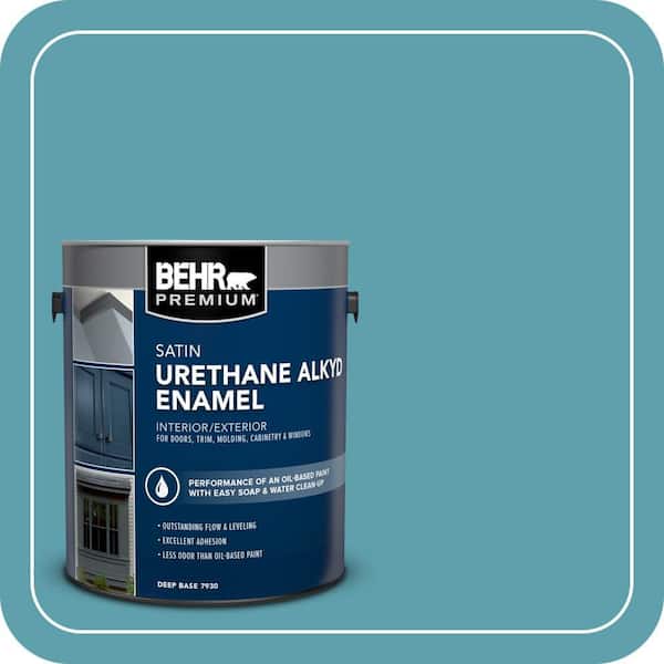 BEHR PREMIUM 1 gal. #BIC-53 Turquoise Urethane Alkyd Satin Enamel Interior/Exterior Paint (2)