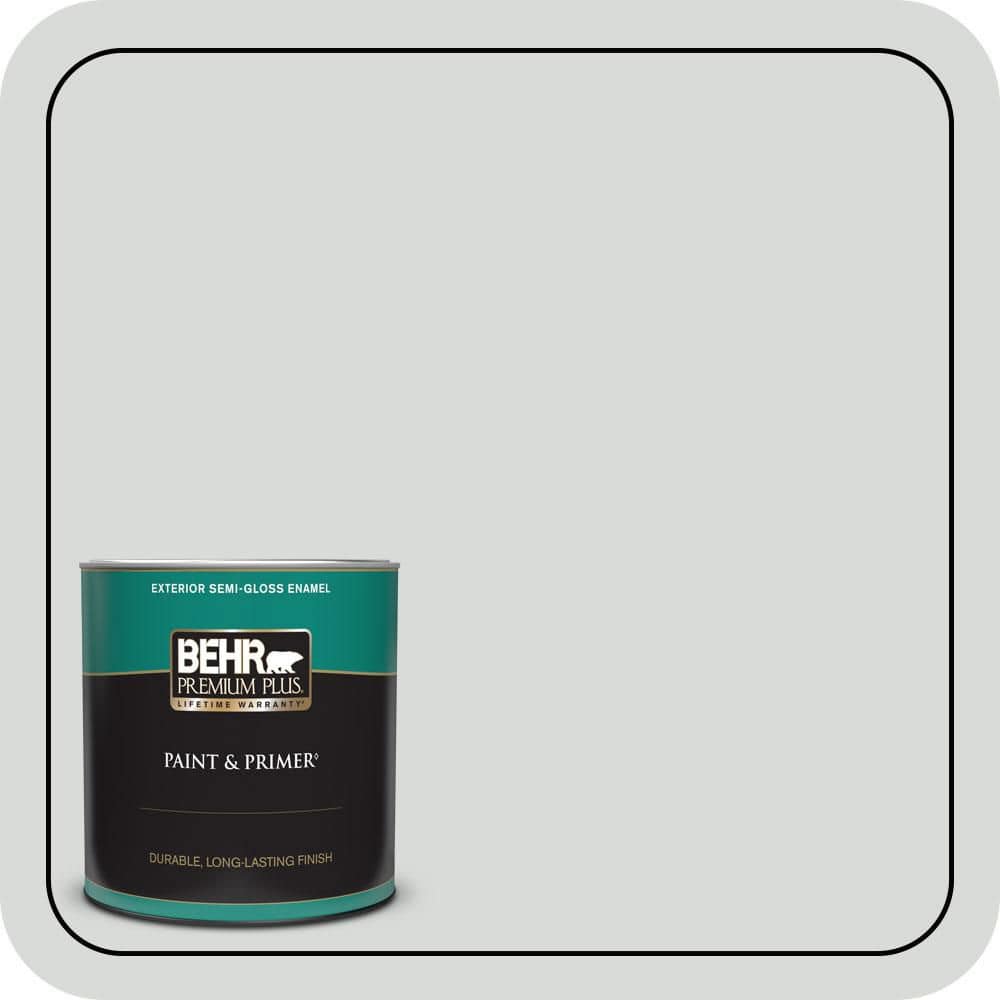 BEHR PREMIUM PLUS 1 qt. #N460-1 Evening White Semi-Gloss Enamel Exterior Paint & Primer
