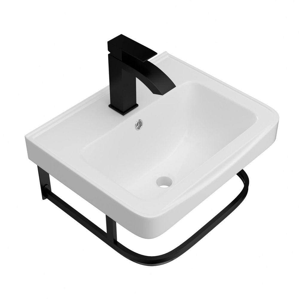 TCYO 17 in Wall-Mounted Rectangular Bathroom Sink in White With Black Faucet (3)