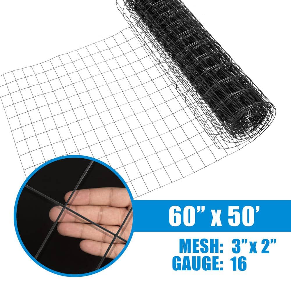 Fencer Wire 5 ft. x 50 ft. 16-Gauge Black Vinyl Coated Welded Wire Fence with 3 in. x 2 in. Mesh, Black Garden Welded Mesh (2)