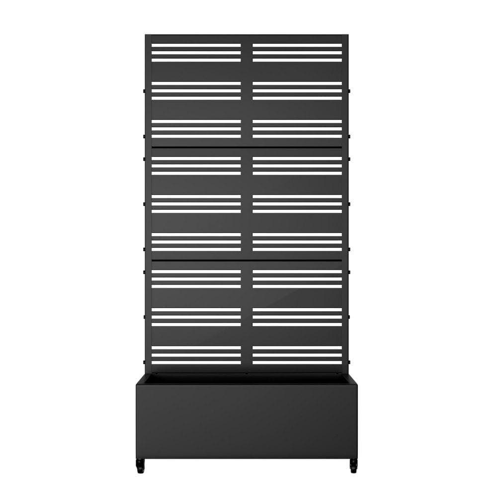 Lirago 72 in. x 35 in. Black Outdoor Metal Privacy Screen Raised Planter Box Wall Decor