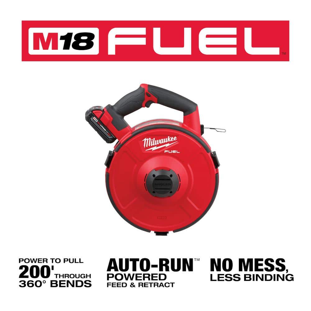 Milwaukee M18 FUEL 18V Lithium-Ion Brushless Cordless Angler 120 ft. Steel Pulling Fish Tape Kit W/ (2) 2.0Ah Batteries (3)