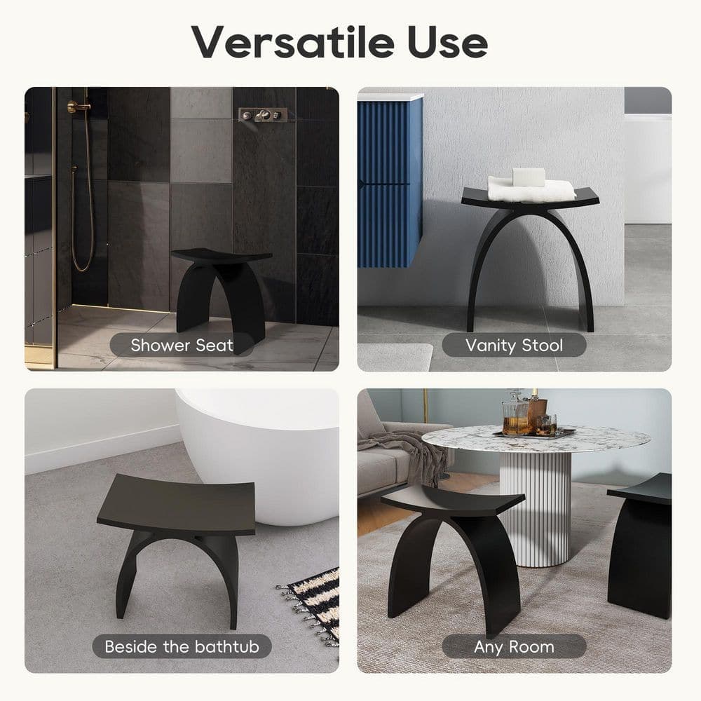 SJ STAR&JANE 16 in. x 9 in. Solid Surface Shower Stool Vanity Seat Walk In Shower Seat in Black (2)