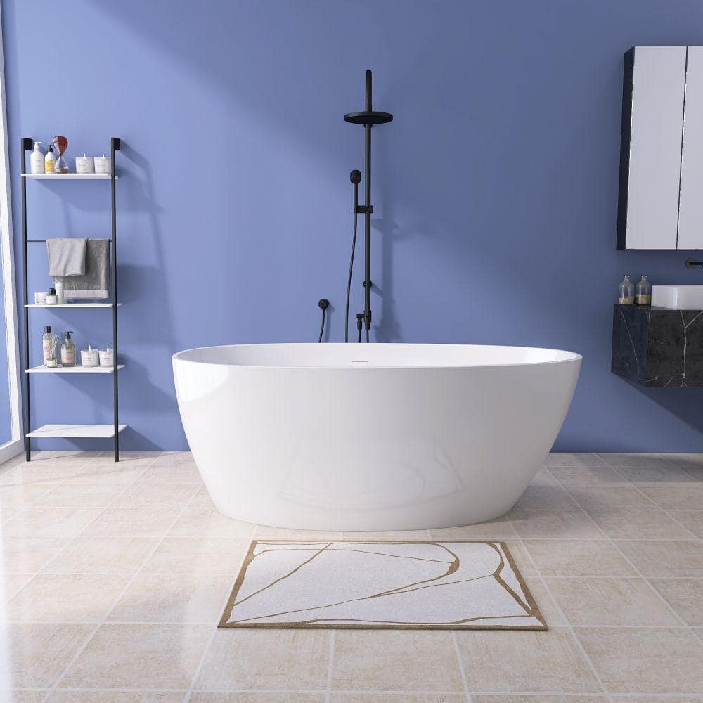 Xspracer Moray 55 in. x 28 in. Acrylic Flatbottom Freestanding Soaking Non-Whirlpool Bathtub with Pop-up Drain in Glossy White (1)