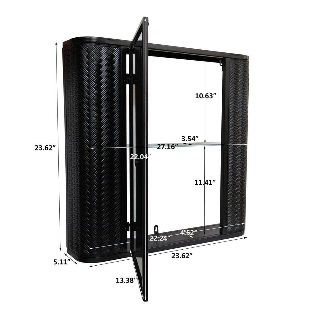 Tahanbath 5.11 in. W x 23.62 in. D x 23.62 in. H Bathroom Storage Wall Cabinet in Green with Mirror Doors and Shelves in Black (3)