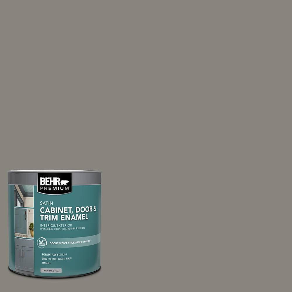 BEHR PREMIUM 1 qt. #PPU24-07 Barnwood Gray Satin Enamel Interior/Exterior Cabinet, Door & Trim Paint (1)