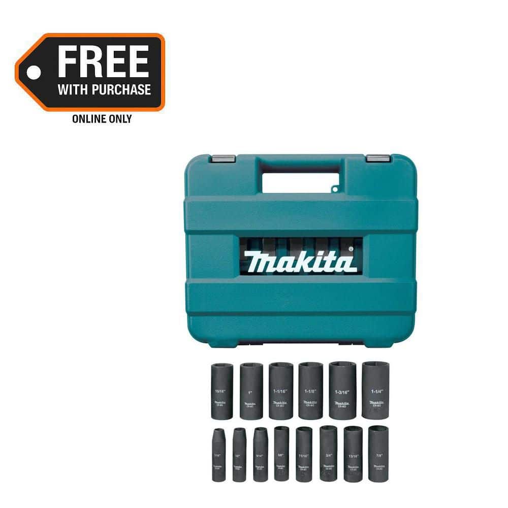 Makita 1/2 in. 6-Point Fractional Deep Impact Socket Set (14-Piece)