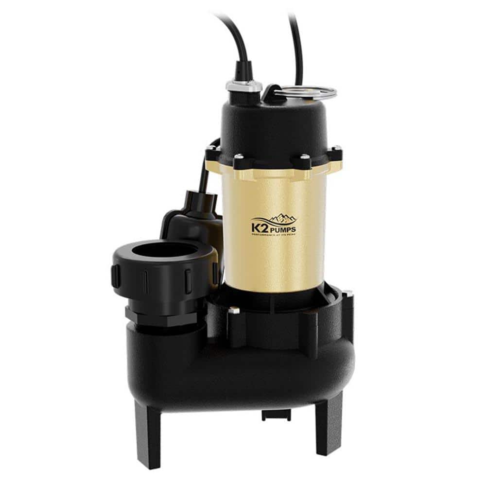 K2 1/2 HP Heavy-Duty Cast Iron Sewage Pump with Piggyback Tethered Switch