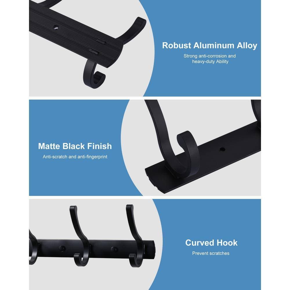 ALEASHA 3 J-Hook Robe/Towel Hook in Matte Black (3)