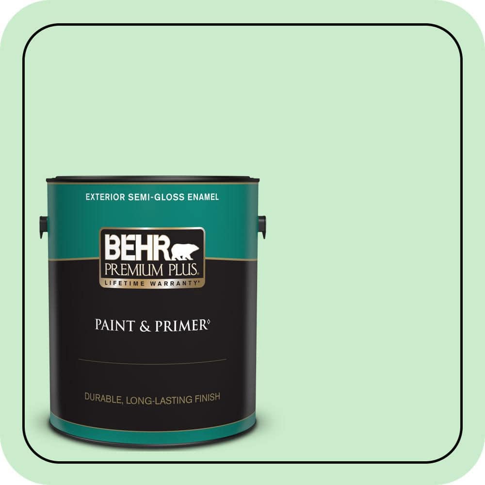 BEHR PREMIUM PLUS 1 gal. #P390-2 Chilled Mint Semi-Gloss Enamel Exterior Paint & Primer