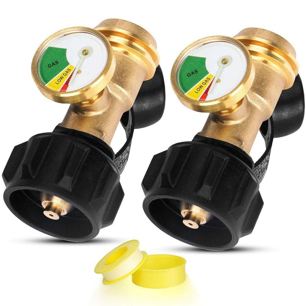 Lukvuzo Propane Tank Gauge Level Indicator with Leak Detector for BBQ Gas Grill RV Heater Fire Pit Solid Brass 2 Pack (1)