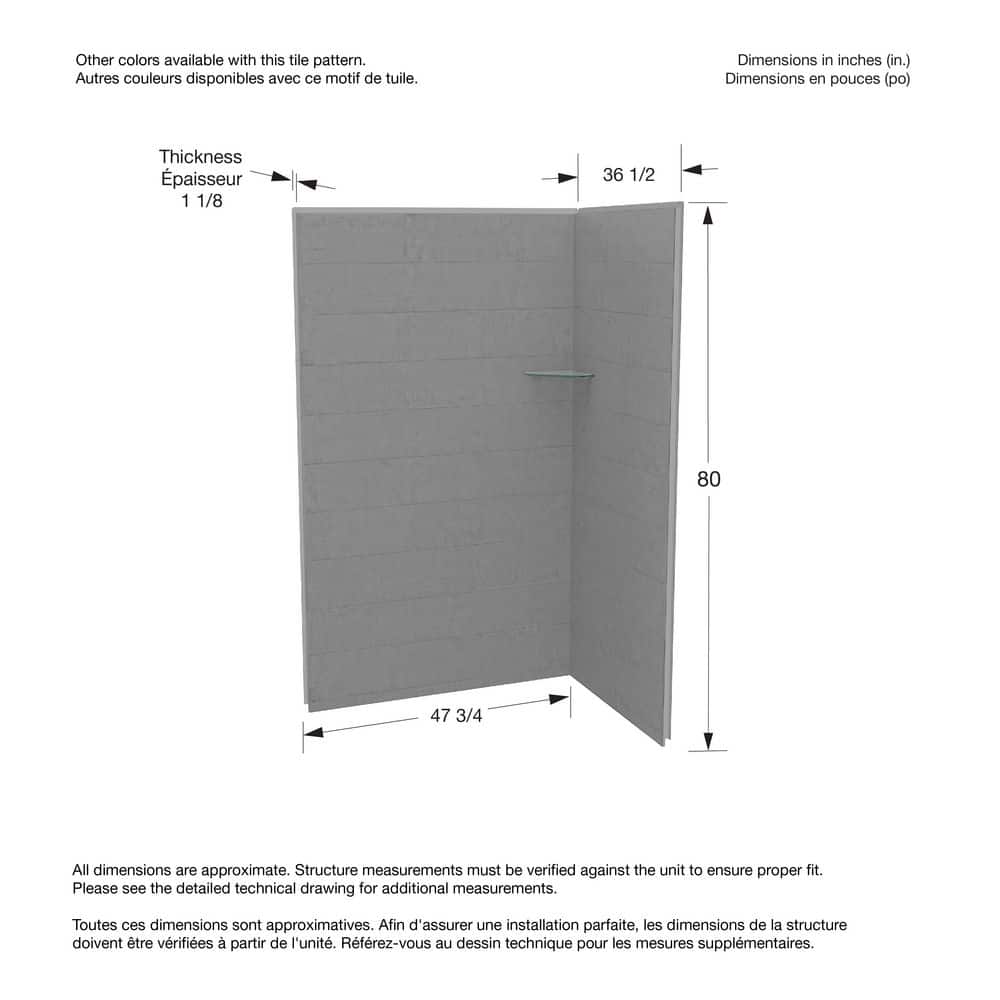 MAAX Utile 48 in. W x36 in. D x 80 in. H Composite Direct-to-Stud Two-Piece Corner Shower Wall Kit in Factory Rough Vapor (2)
