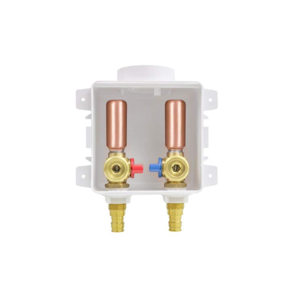The Plumber's Choice 1/2 in. F1960 PEX Washing Machine Valve Fittings in White ABS Compact Outlet Box with Hammer Arrester (2-Pack) (1)