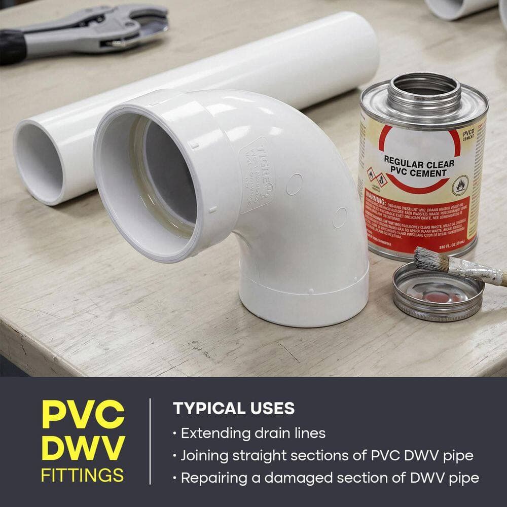 PLUMBFLEX 4 in. White Rigid PVC DWV Long Sweep 90° Street Elbow, Hub x Spigot Drain, Waste & Vent Fitting, (5 Pack) (2)