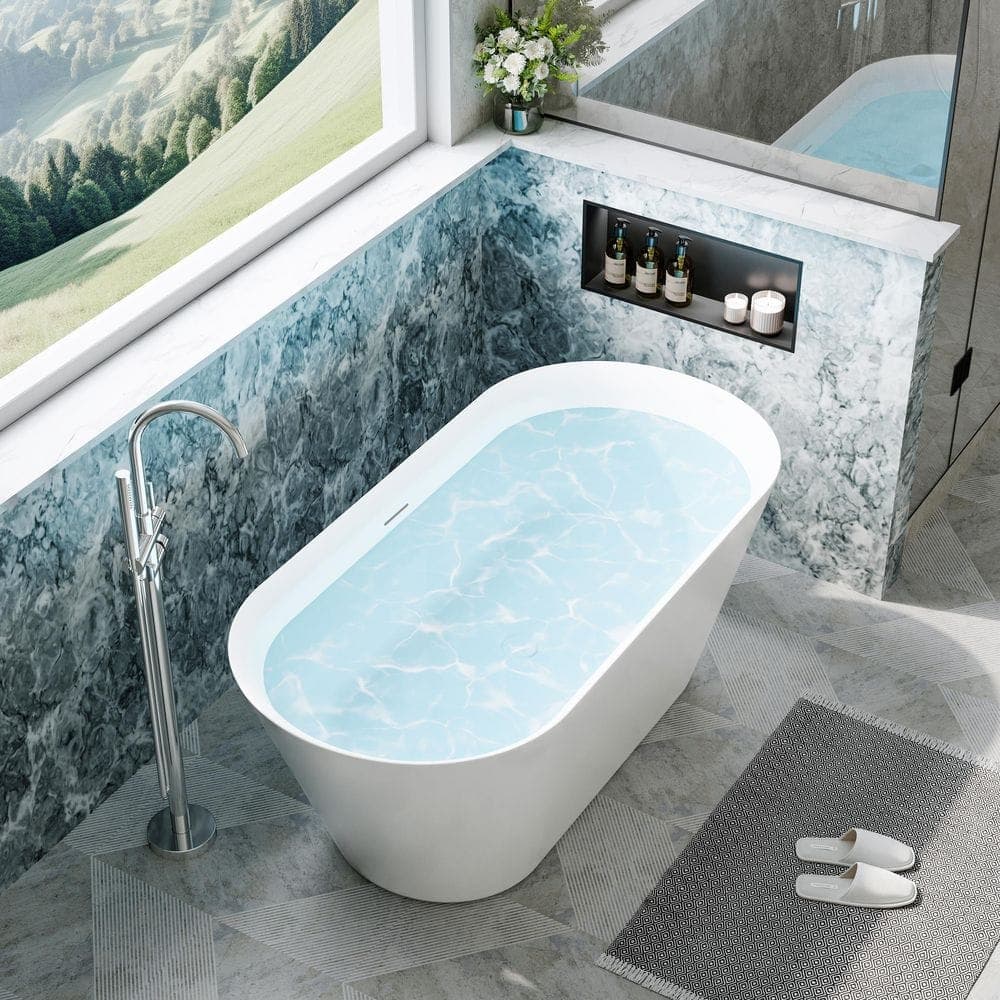 FORCLOVER 71 in. x 33.5 in. Freestanding Soaking Bathtub with Center Drain and Groove Overflow in White (1)