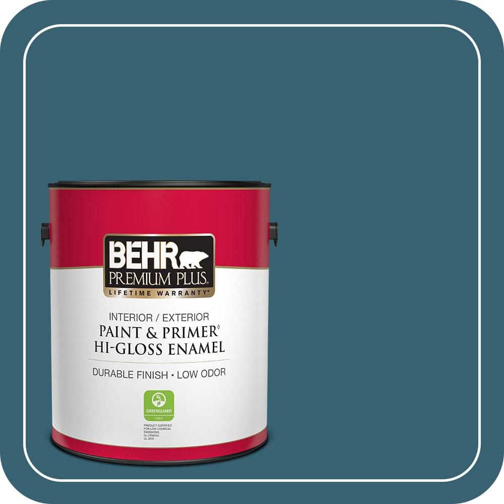 BEHR PREMIUM PLUS 1 gal. #PPU13-18 Bermudan Blue Hi-Gloss Enamel Interior/Exterior Paint & Primer