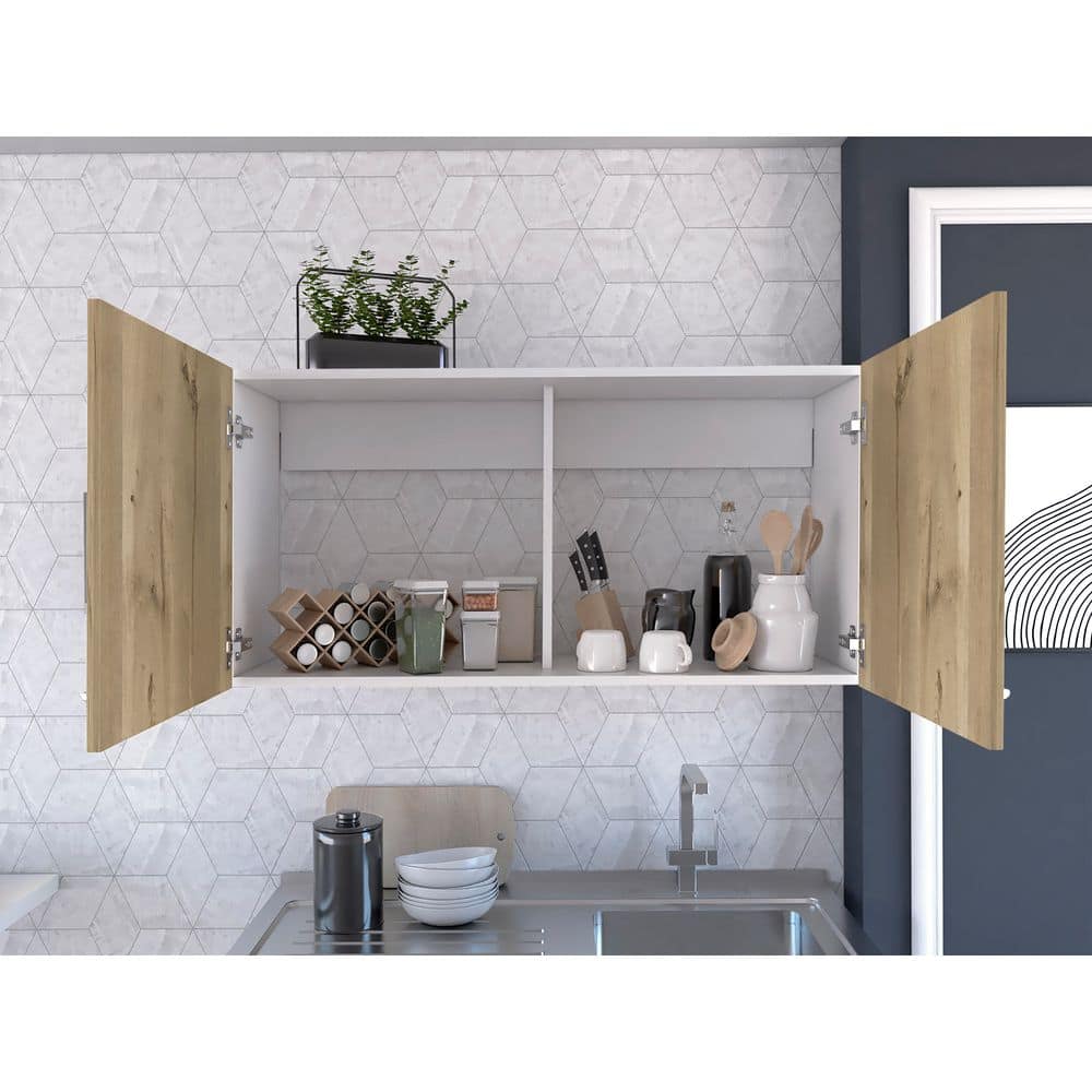 Tahanbath Classic 39.30 in. W x 12.60 in. D x 19.30 in. H Bathroom Storage Wall Cabinet in White + Light Oak (2)