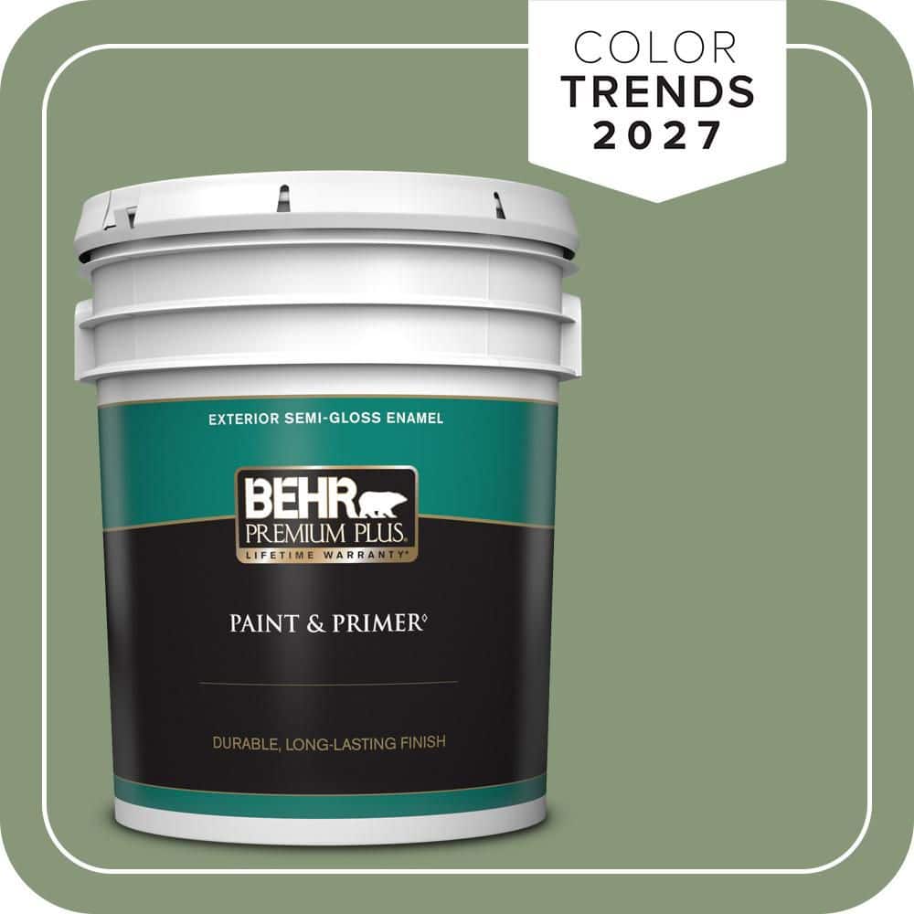 BEHR PREMIUM PLUS 5 gal. #S390-5 Laurel Tree Semi-Gloss Enamel Exterior Paint & Primer