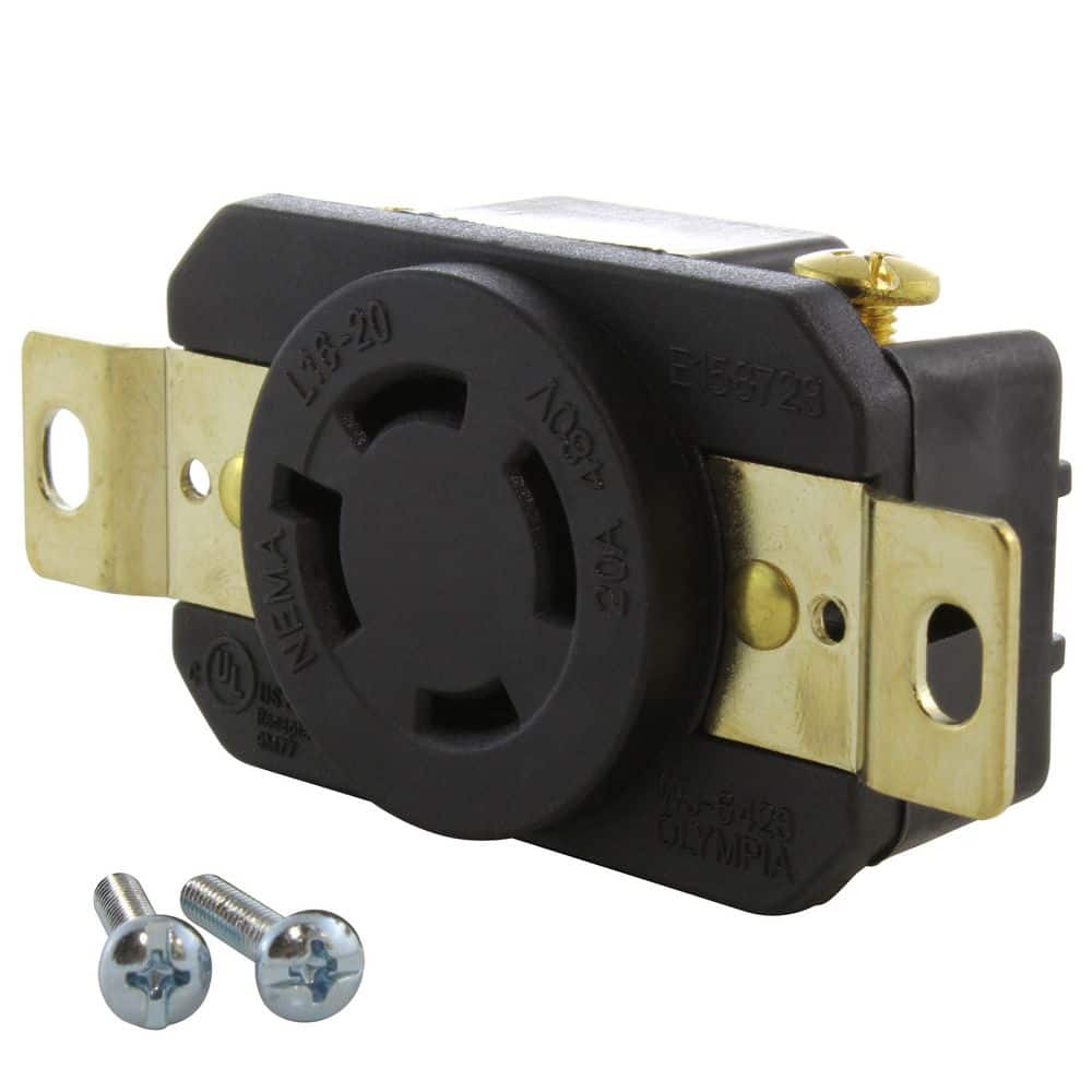AC WORKS 20A, 480V, 3-Phase NEMA L16-20R Flush Mount Locking Industrial Grade Outlet (1)