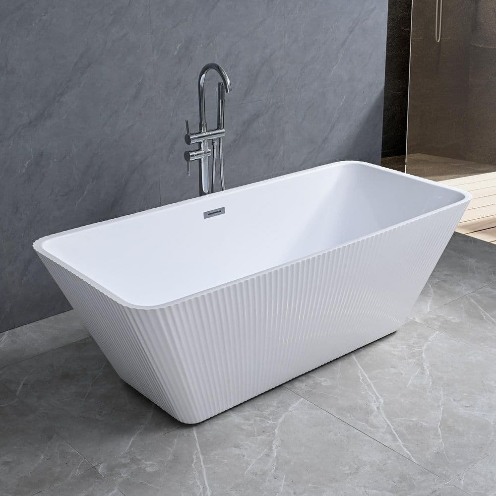 Dreamwerks Palazzo 67 in. x 30 in. Acrylic Freestanding Soaking Bathtub with Center Drain in Fluted White