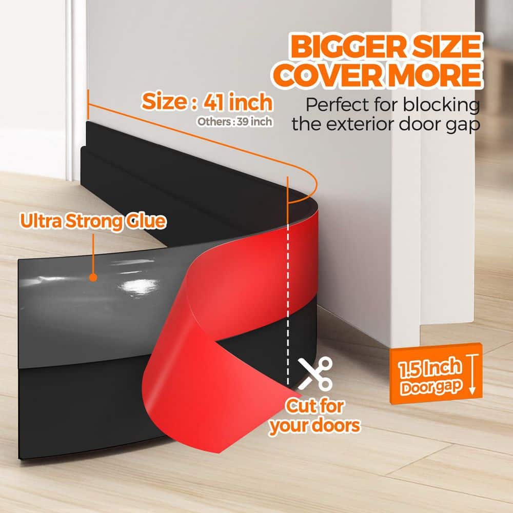 NVNOO 41 in. Black Door Draft Stopper with Strong Adhesion for Blocks Airflow, Reduces Noise, Door and Window Seal (1-Pack) (3)
