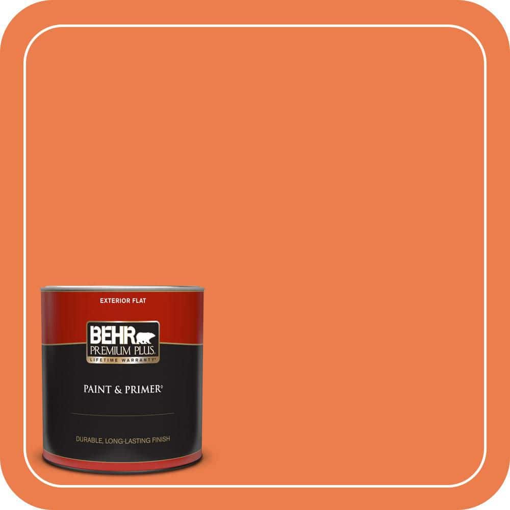 BEHR PREMIUM PLUS 1 qt. #P200-6 Sizzling Sunset Flat Exterior Paint & Primer