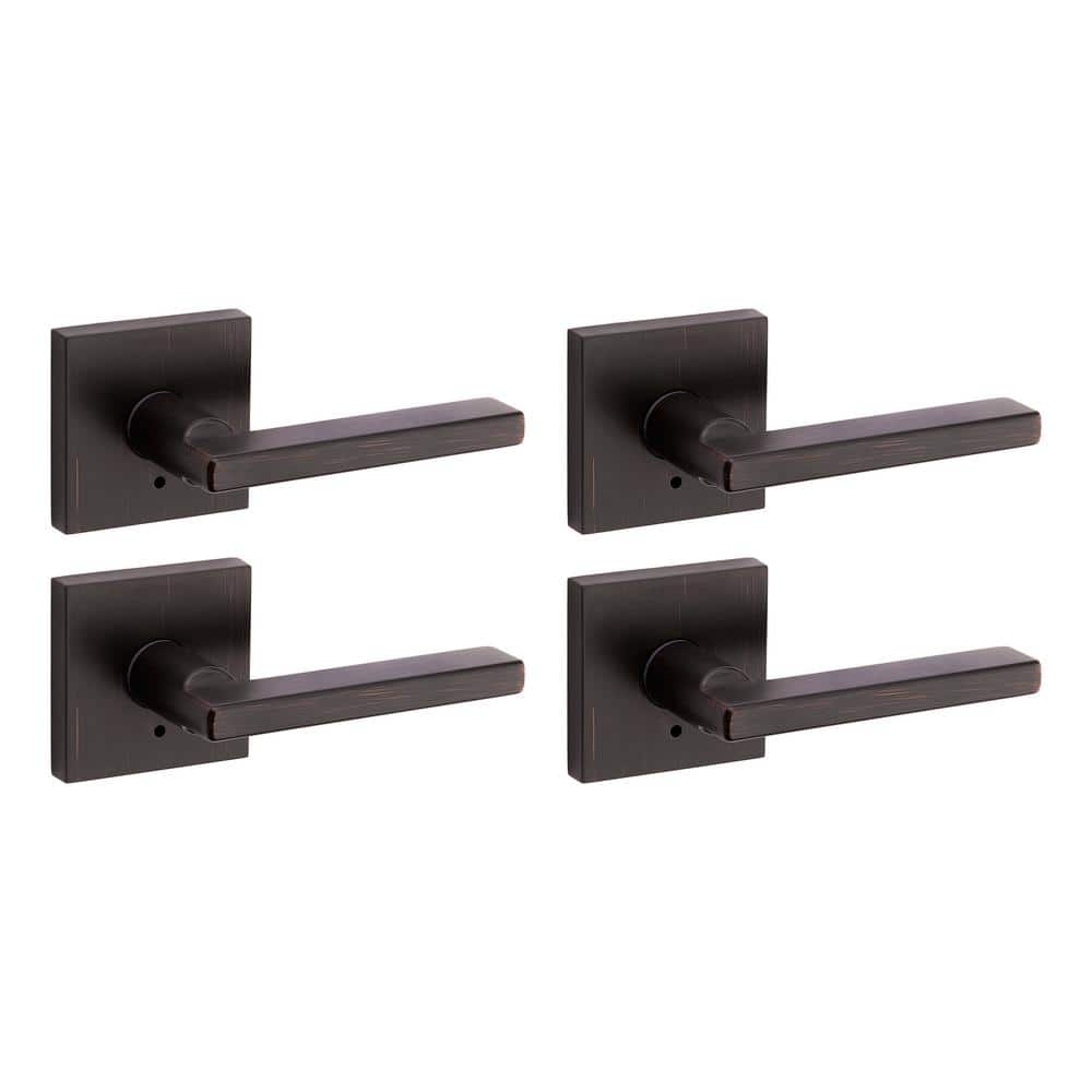Kwikset Halifax Square Venetian Bronze Privacy Bed/Bath Door Handle with Lock (4-Pack)