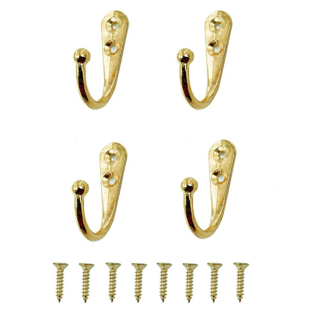 KHKFY Brushed Nickel Gold Set of 4 Wall Mounted Zinc Alloy Hooks with Screws for Bedroom Bathroom Kitchen and Cabinets (1)