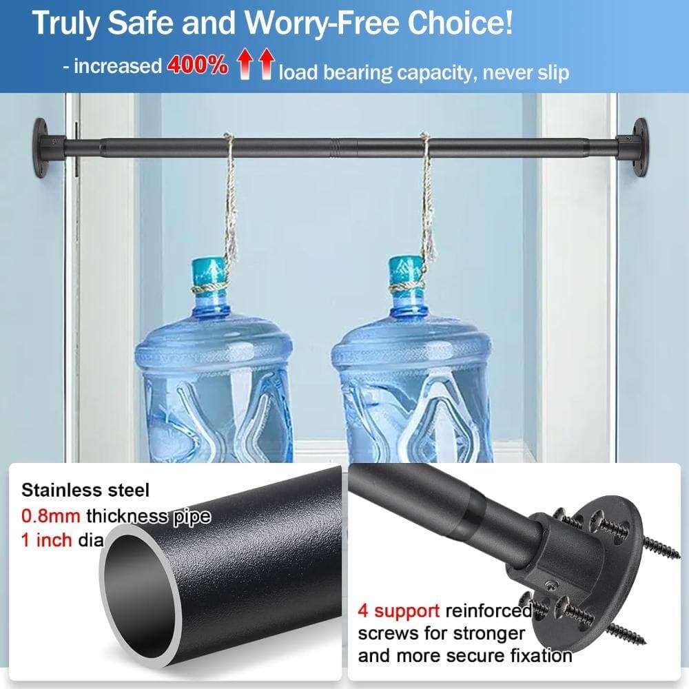 Unbranded Wall-Mount Heavy-Duty Shower Curtain Rod Adjustable 28-76 in. Steel 4-Screw Wall Anchors in Matte Black (2)