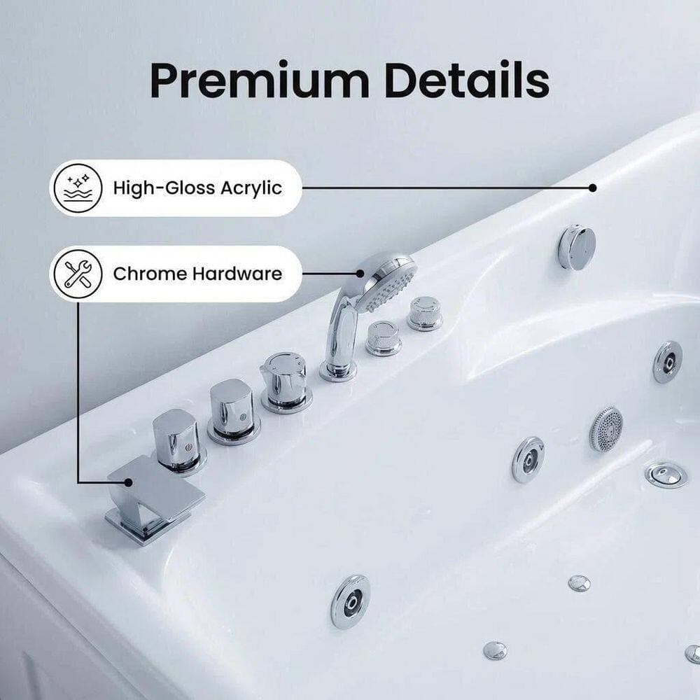 LIVACA 67 in. x 34 in. Acrylic Whirlpool Bathtub with Center Drain in Milk White Durable Construction (2)