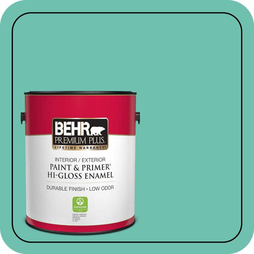 BEHR PREMIUM PLUS 1 gal. #P440-4 March Aquamarine Hi-Gloss Enamel Interior/Exterior Paint & Primer (1)