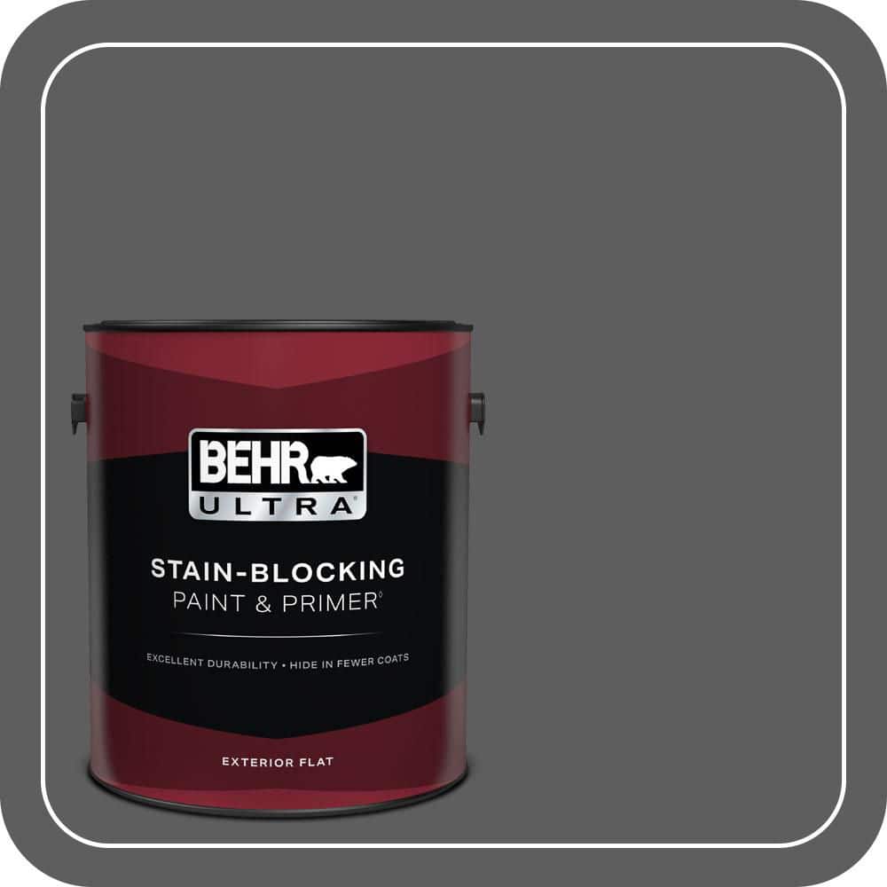 BEHR ULTRA 1 gal. #N520-6 Asphalt Gray Flat Exterior Paint & Primer (1)