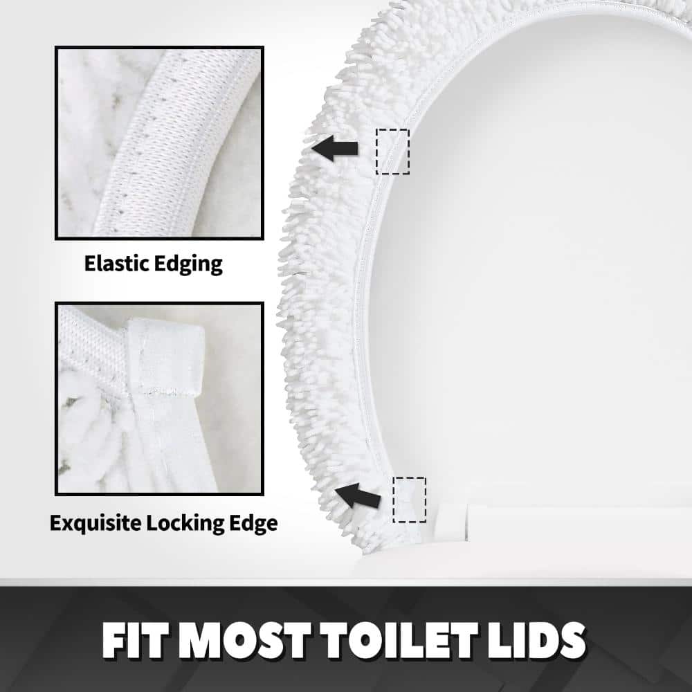Unbranded White Shaggy Chenille Toilet Lid Cover 19 x 21 in. Ultra Soft Plush Fluffy 1 in. Pile Machine Wash (3)