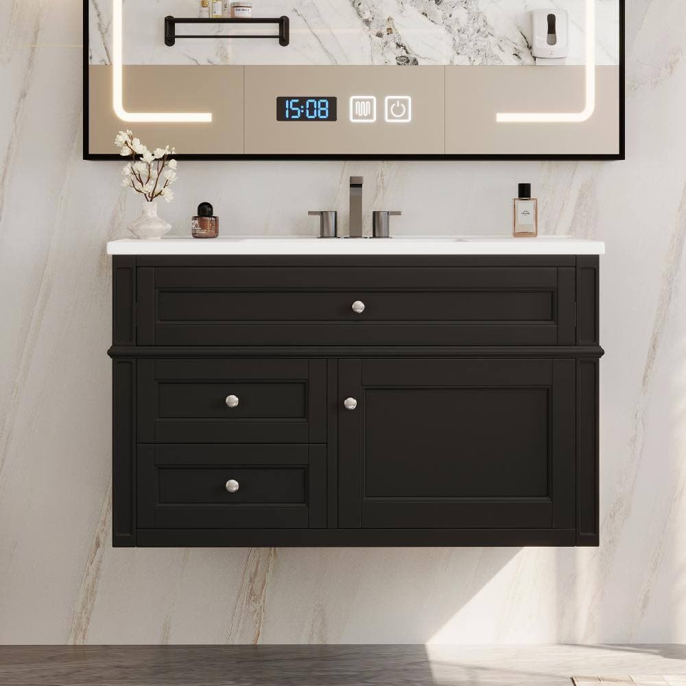 Flynama 36in Floating Bathroom Storage Vanity with 3-Hole Ceramic Sink & Drawers (3)