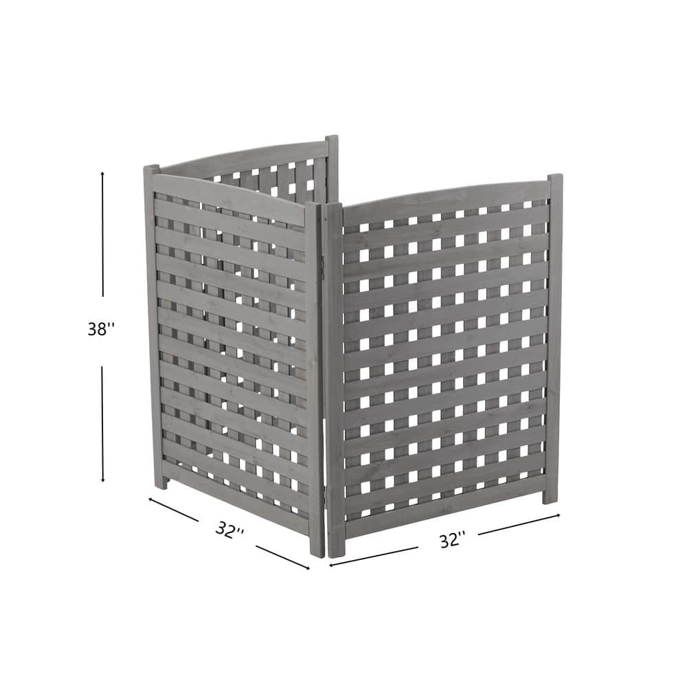 Unbranded 3-Panel Outdoor Air Conditioner Fence Screen, Outside Wood Privacy Fence, 32 in. W x 38 in. H, Gray (3)