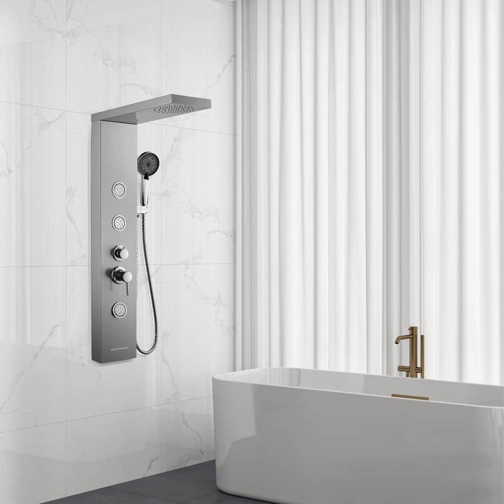Forious pro 44.5 in. 4-Jet Shower System With Handheld Wand And 360° Angled Adjustable Massaging Body Sprayers in Brushed Nickel (2)