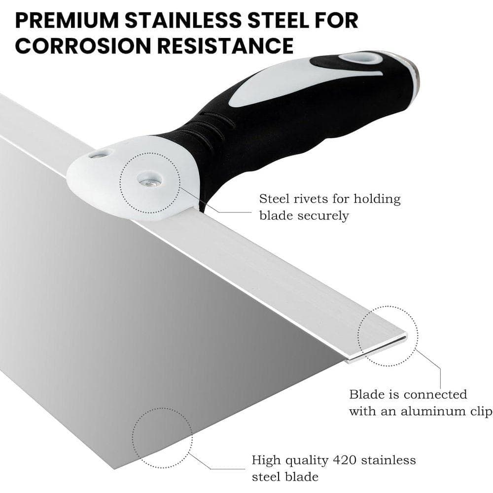 KIWDZFU 10 in. Stainless Steel Joint Taping Knife with Ergonomic Handle for Drywall Skimming Plastering and Filling (3)