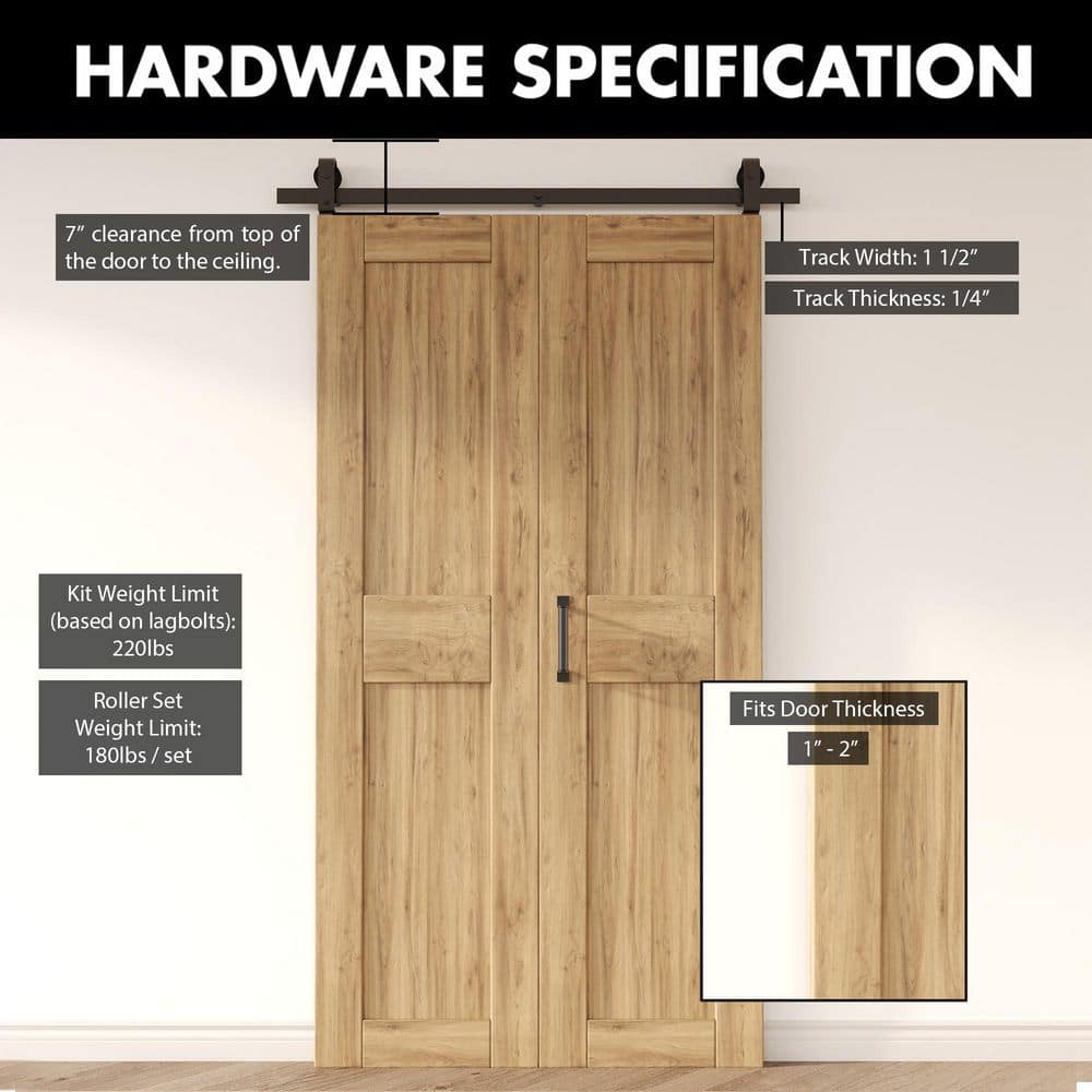 Homacer 3.5 ft./42 in. Black Rustic Single Bi-Fold Sliding Barn Door Track and Hardware Kit with T-Shape Roller for 2-Doors (2)